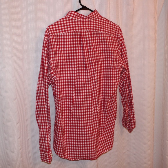 Red and White Checkered Polo Button Up Long Sleeve - Picture 3 of 3
